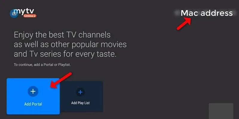 fenetre d'addition d'un portal sur l application mytvonline