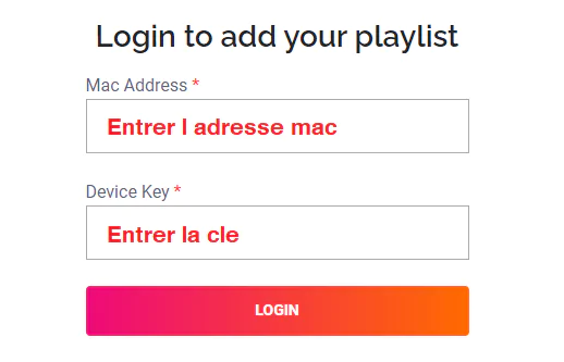 fenetre pour entrer l adresse mac et la cle de l appareil