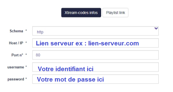 page web pour installer un xtream code sur l'application setiptv