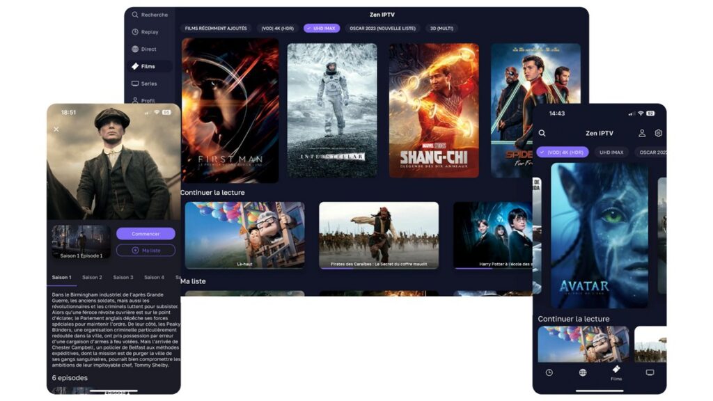 interface de l'application Zen IPTV sur ordinateur et telephone
