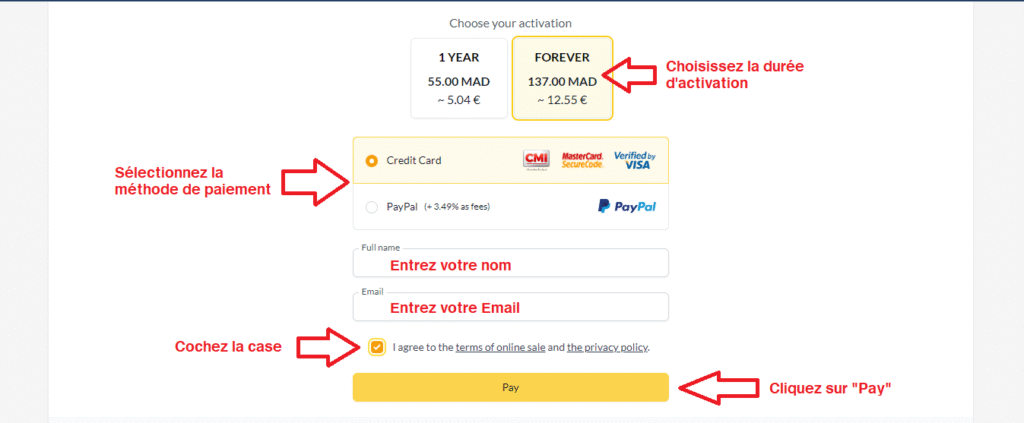 page web pour acheter une licence 