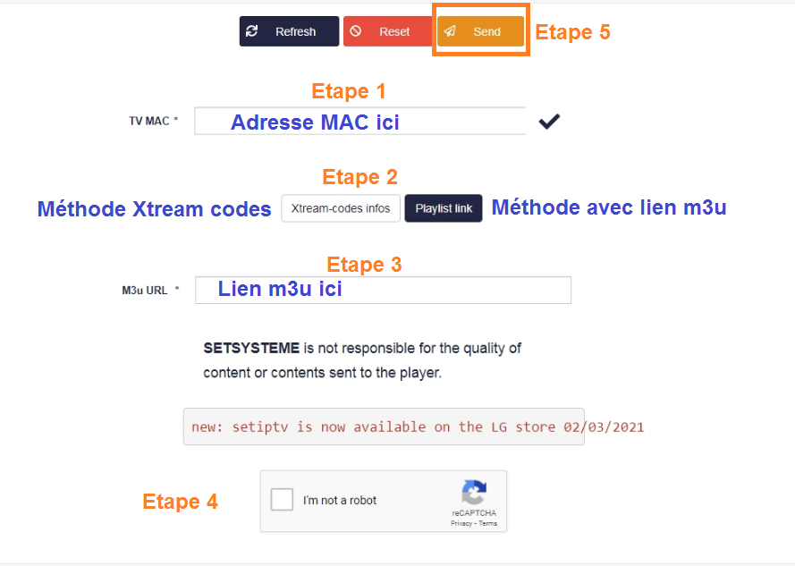 page web pour installer un lien m3u sur l'application setiptv