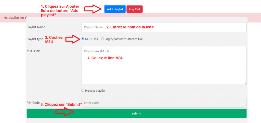 page d installation du lien M3U sur room iptv