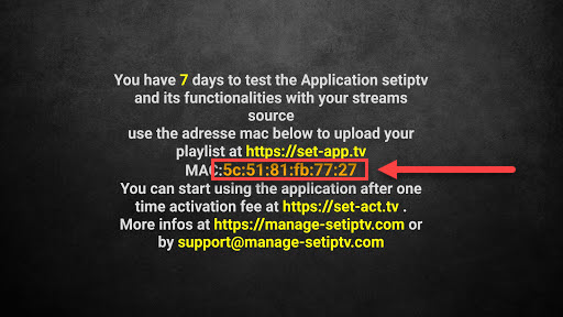 ecran d acceuil de set iptv avec adresse mac