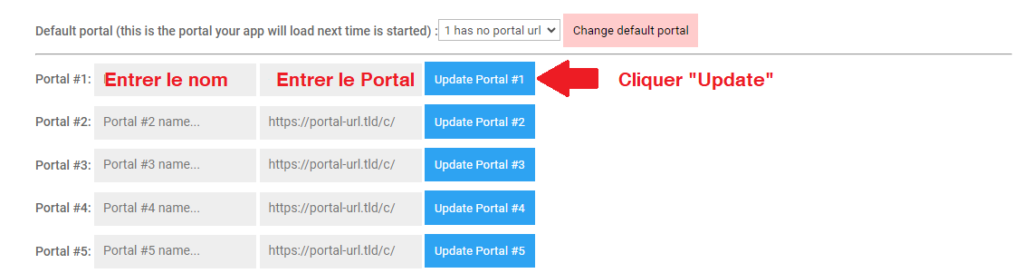 page web pour installer un portal